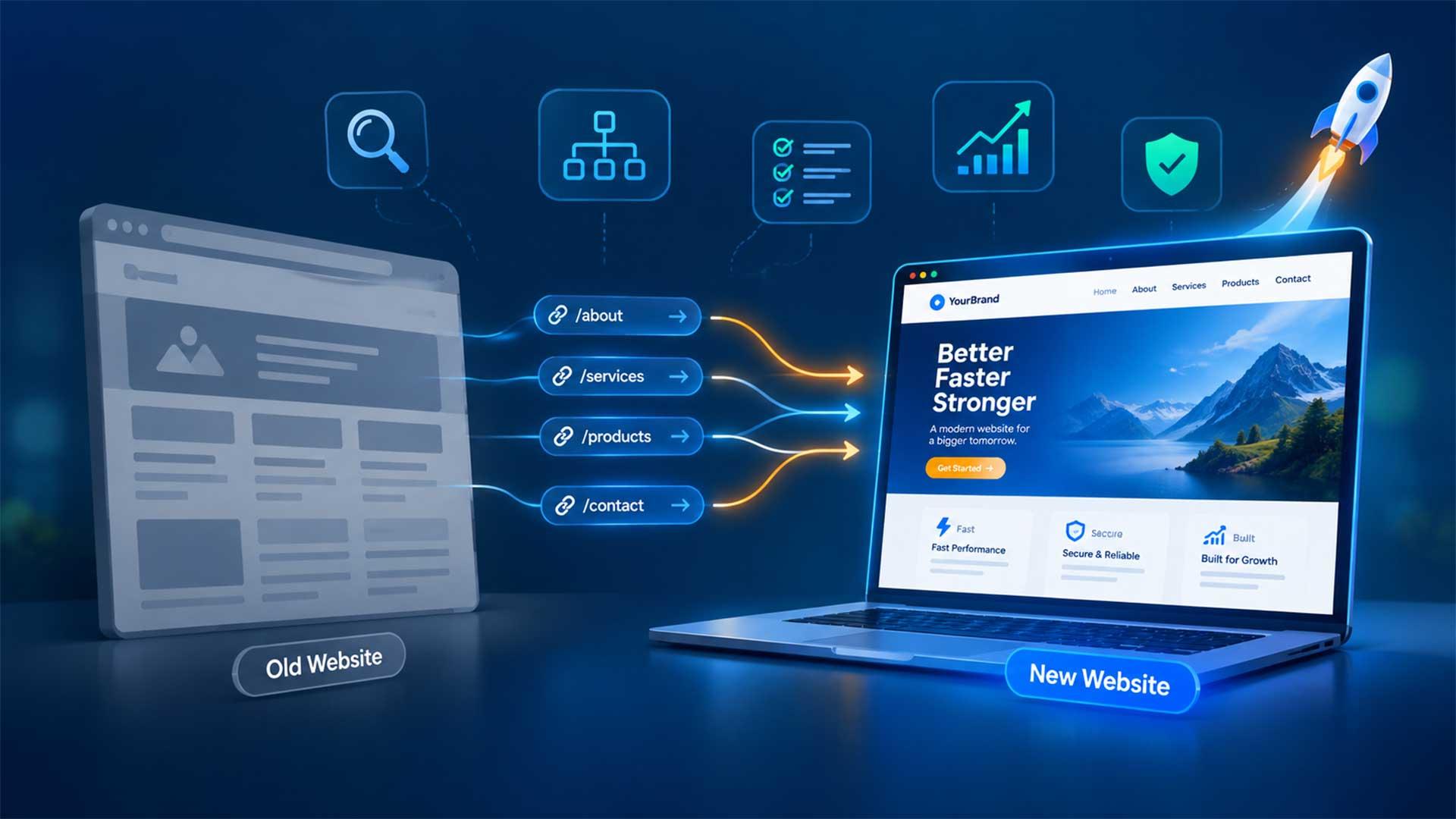 An old website being transformed into a faster, stronger, search-ready new website