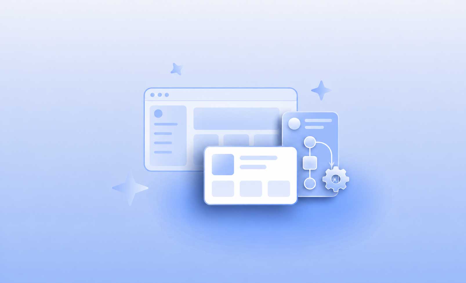 Connected application interfaces representing responsive custom software
