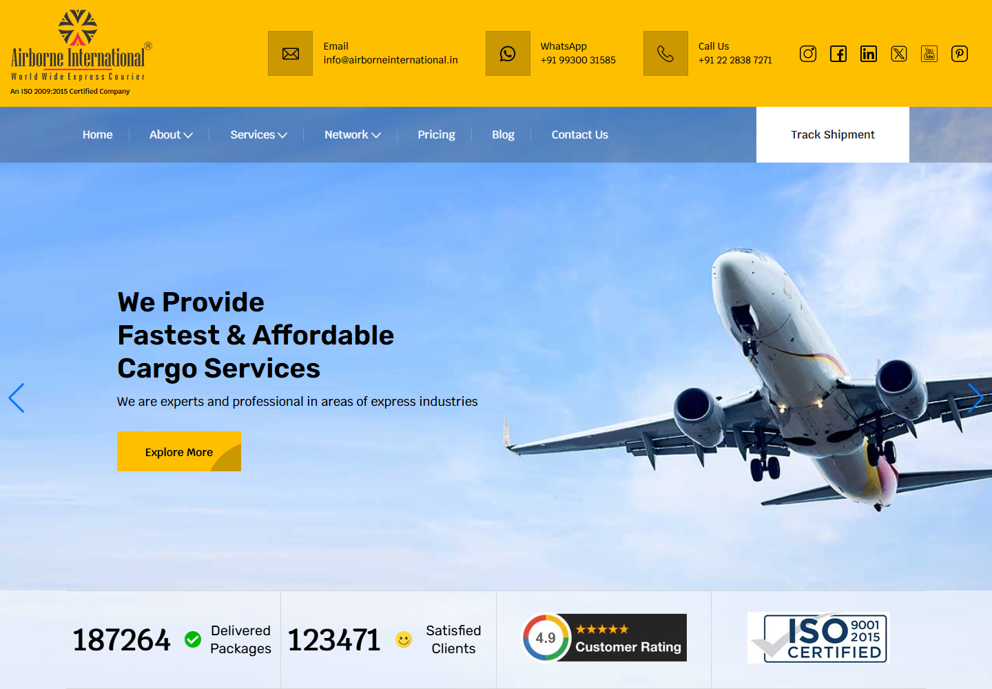 Airborne International logistics website homepage