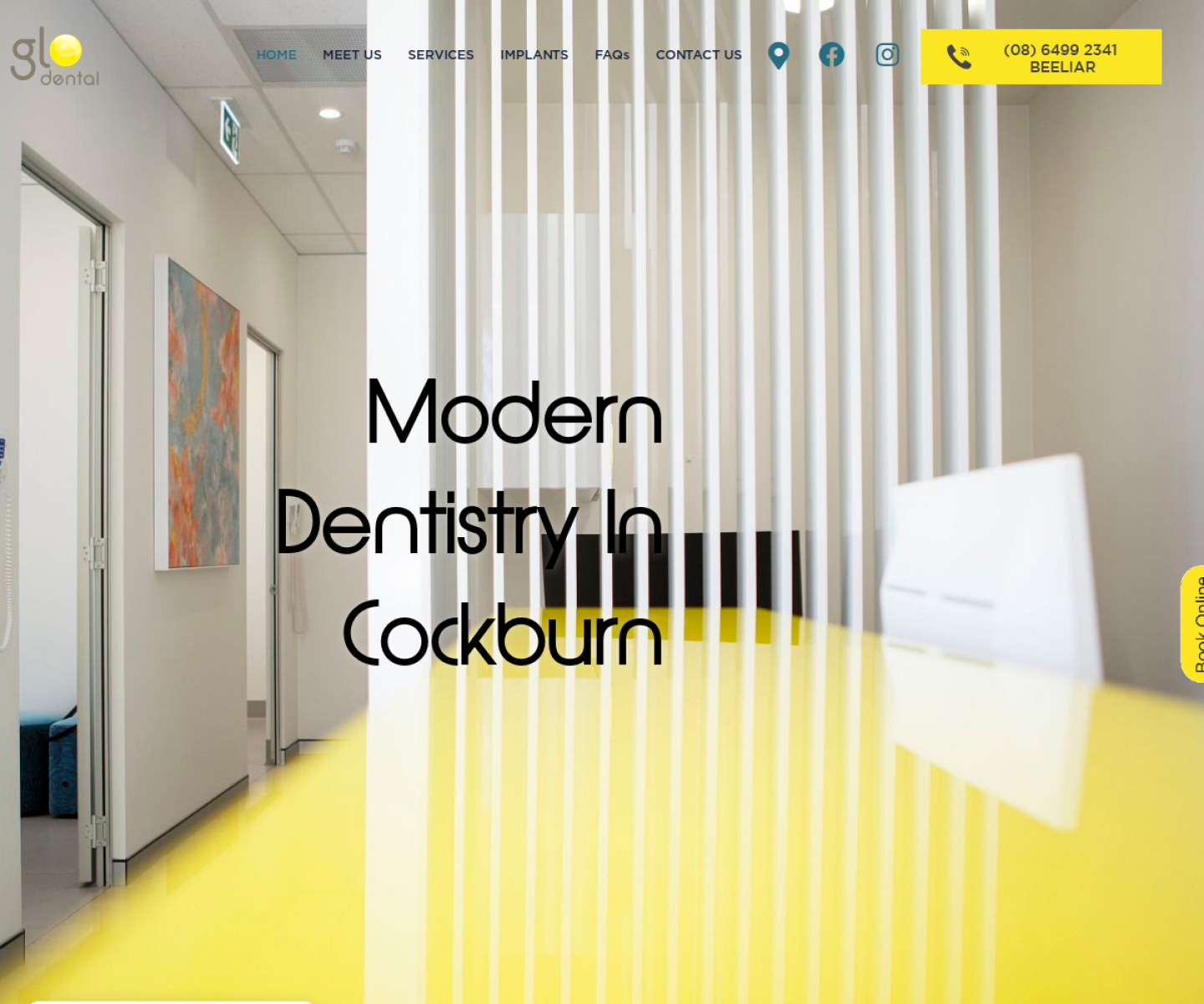 Glo Dental website homepage featuring its modern Cockburn clinic