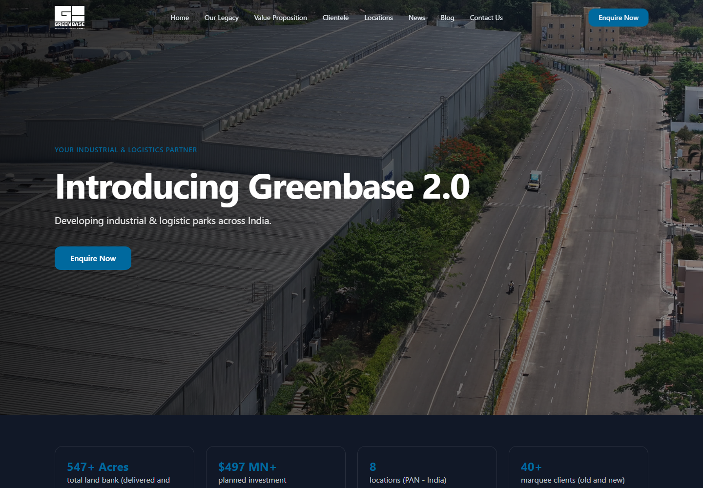 Greenbase industrial and logistics parks website homepage