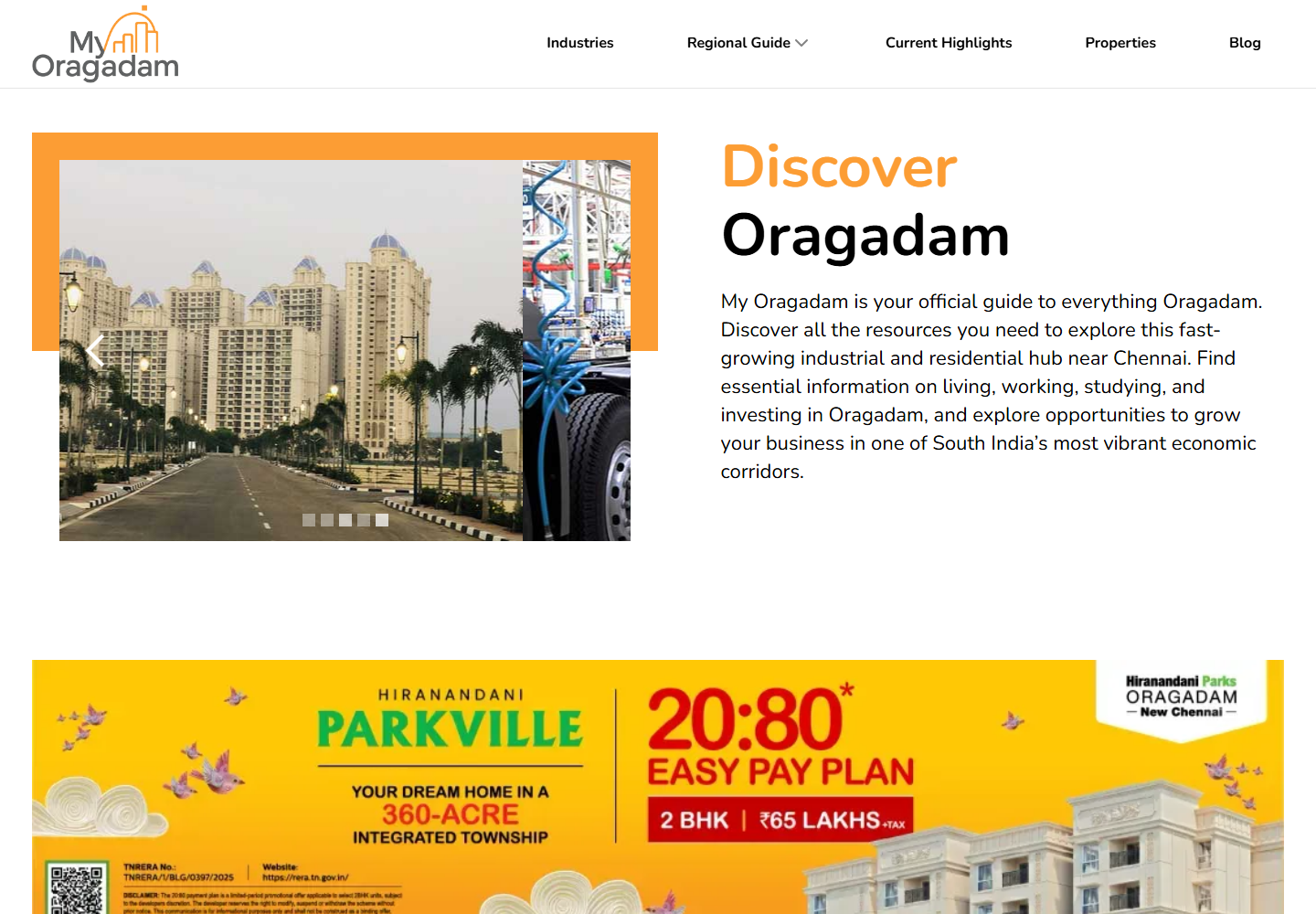My Oragadam regional guide website homepage