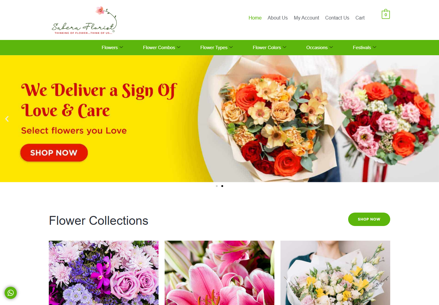 Sabera Florist online store homepage